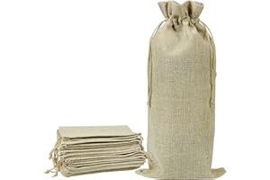 Shintop 10pcs Jute Wine Bags, 14 x 6 1/4 inches Hessian Wine Bottle Gift Bags with Drawstring (Brown)