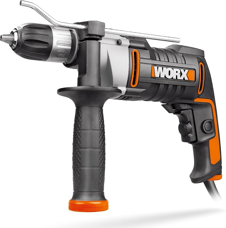 Furadeira de impacto 810w | worx | wx318 | 3.000 rpm | 48.000 ipm | mandril de perfuração de 13 mm | controle de velocidade variável | inclui estojo, 3 brocas hss e 3 brocas para concreto