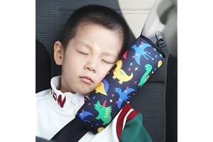LOYAGOUR Car Seat Belt Pillow for Kids with Clips,Seat Strap Belt Covers Pad Cushion,Car Seatbelt Cover Pillows for Toddlers(Dinosaur Black)