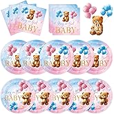 40 Pcs Gender Reveal Decorations - Boy or Girl Plates and Napkins Set, Pink and Blue Baby Bear Paper Plates Napkins Disposable Tableware for Gender Reveal Party Supplies Table Decor Favors, Serve 20