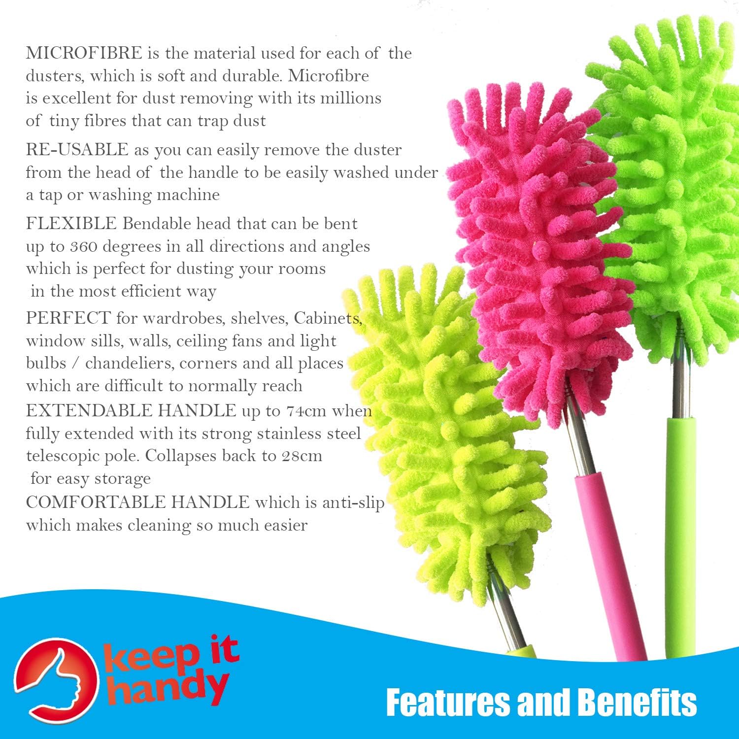 Keep it Handy 3pk Extendable Feather Duster (Packaging and Colours May Vary), Multicolor, 3 Count (Pack of 1) - Image 3