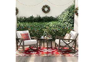 NATURAL EXPRESSIONS Rocking Bistro Set, 3 Piece Outdoor Patio Conversation Furniture Set with 2 Rockers and 1 Metal Coffee Table with Thick Cushions,2 Pack Patio Chair Covers Waterproof