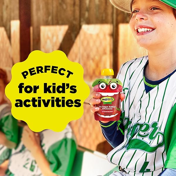 MOTT’S NO SUGAR ADDED STRAWBERRY APPLESAUCE, 3.2 OZ CLEAR POUCHES, 12 COUNT