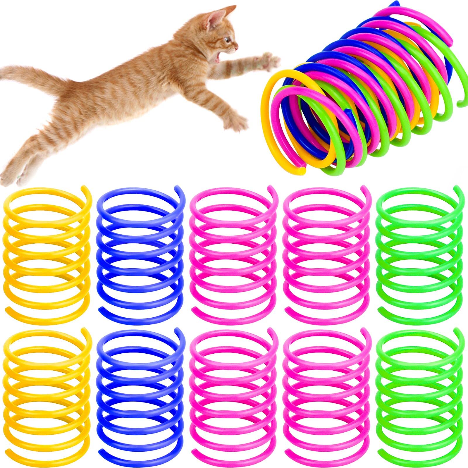 Komoyo Pack of 20 Colourful Spring Cat Toy Spring Pet Spiral Springs Interactive Cat Toys, Durable Plastic Novelty Gift Cat Toy for Kitten Kitty