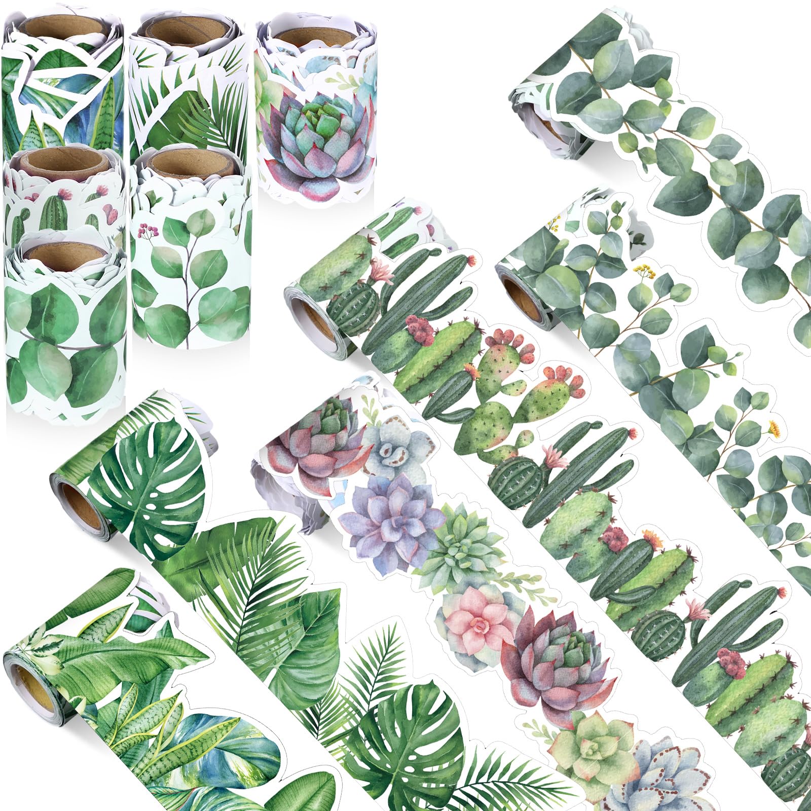 Photo 1 of Tenceur 98.5 ft Bulletin Board Borders Classroom Decoration 6 Rolls Greenery Classroom Borders Set Scalloped Bulletin Board Trim for Back to School Office Home Chalkboard Wall