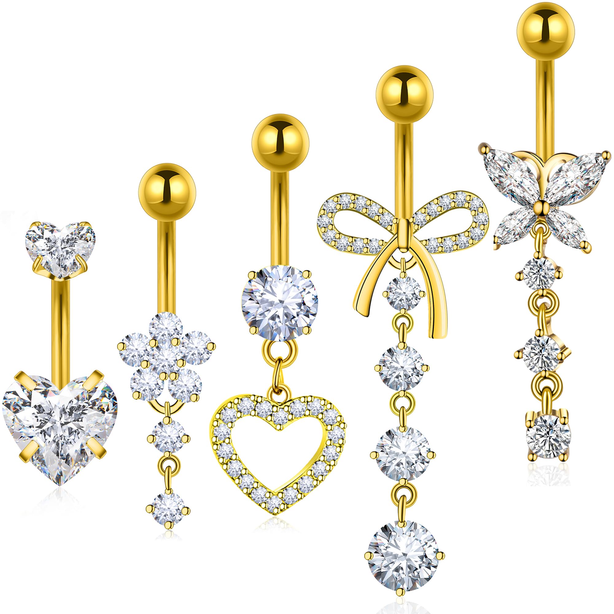 BSJ4U Gold Belly Button Ring Dangle Navel Belly