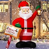 7FT Christmas Inflatables Santa Claus Outdoor Decorations, Blow up Santa Inflatables Holding Lantern & Merry Xmas Sign with Built-in LED Lights, Outdoor Holiday Yard Decor for Garden Lawn Porch
