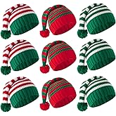 Pistha 9 Pcs Christmas Knitted Elf Hats Santa Hat Christmas Beanie with Pompom Bulk Xmas Crochet Caps for Adults Women Men