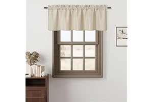 Hiasan Faux Linen Valance Curtains for Kitchen, Light Filtering Rod Pocket Farmhouse Window Valance for Living Room Bedroom Basement, Beige, 42 x 18 Inches Length, 1 Panel