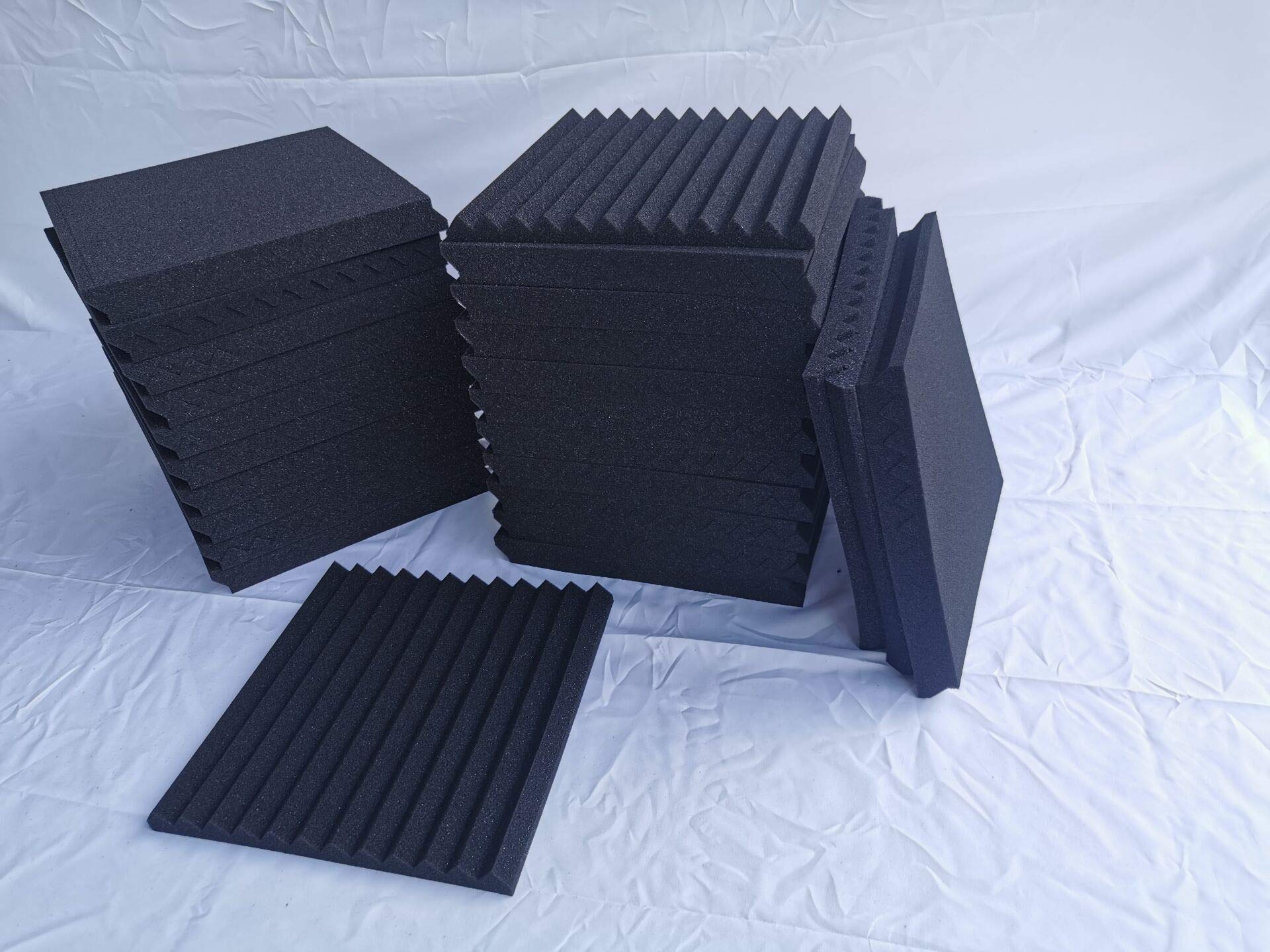 52 Pack 1" x 12" x 12" Black Acoustic Wedge Studio Foam Sound Absorption Wall Panels (black) made in China