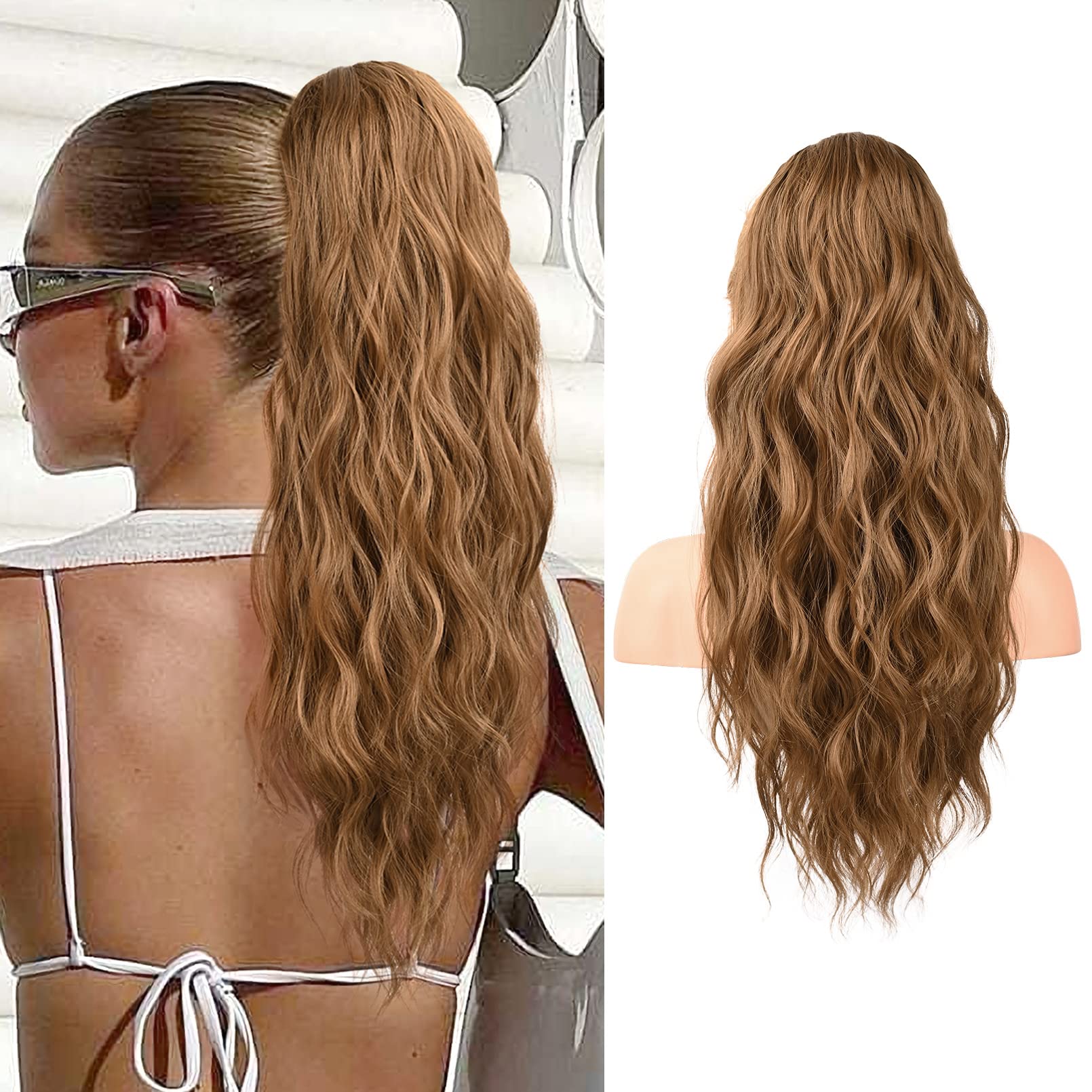 Photo 1 of Flufymooz Ponytail Extension, 22 Inch Drawstring Ponytail Hair Extensions for Women? Long Curly Wavy Pony Tail Natural Wavy Synthetic Hairpiece for Women Daily Use party (22 Inch Dirty Blonde)