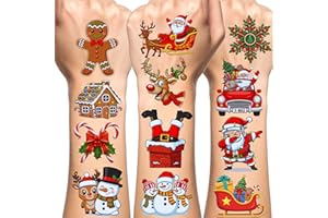 BACKTOPEIA Christmas Temporary Tattoos | Christmas Decorations Party Favors Accessories Goodie Bags Stocking Stuffers Stickers Xmas Santa Claus Reindeer Snowman Gift Idea For Kids Boy Girl Teen Adult-60Pcs