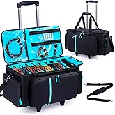 Rolling DJ Cable Bag with Wheels, DJ Equipment Bag with Laptop Compartment | DJ gig bag with 5 cable slots, 3 removable dividers and pockets for laptop, microphone, mixer,DJ accessories for musicians