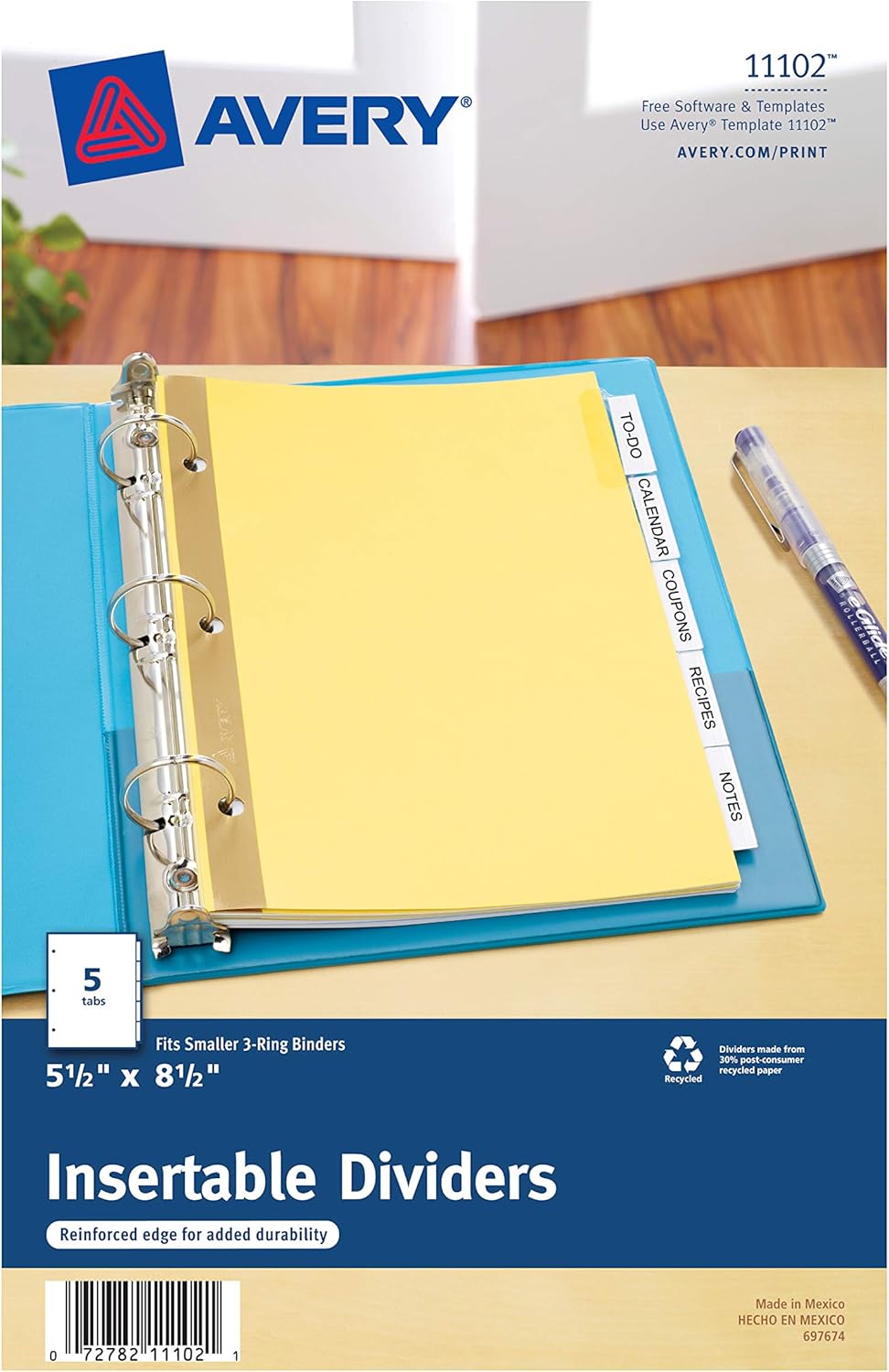 Avery Mini WorkSaver Insertable Tab Dividers, 5.5 x 8.5 inches, 5-Tab Set, 1 Set (11102),Buff