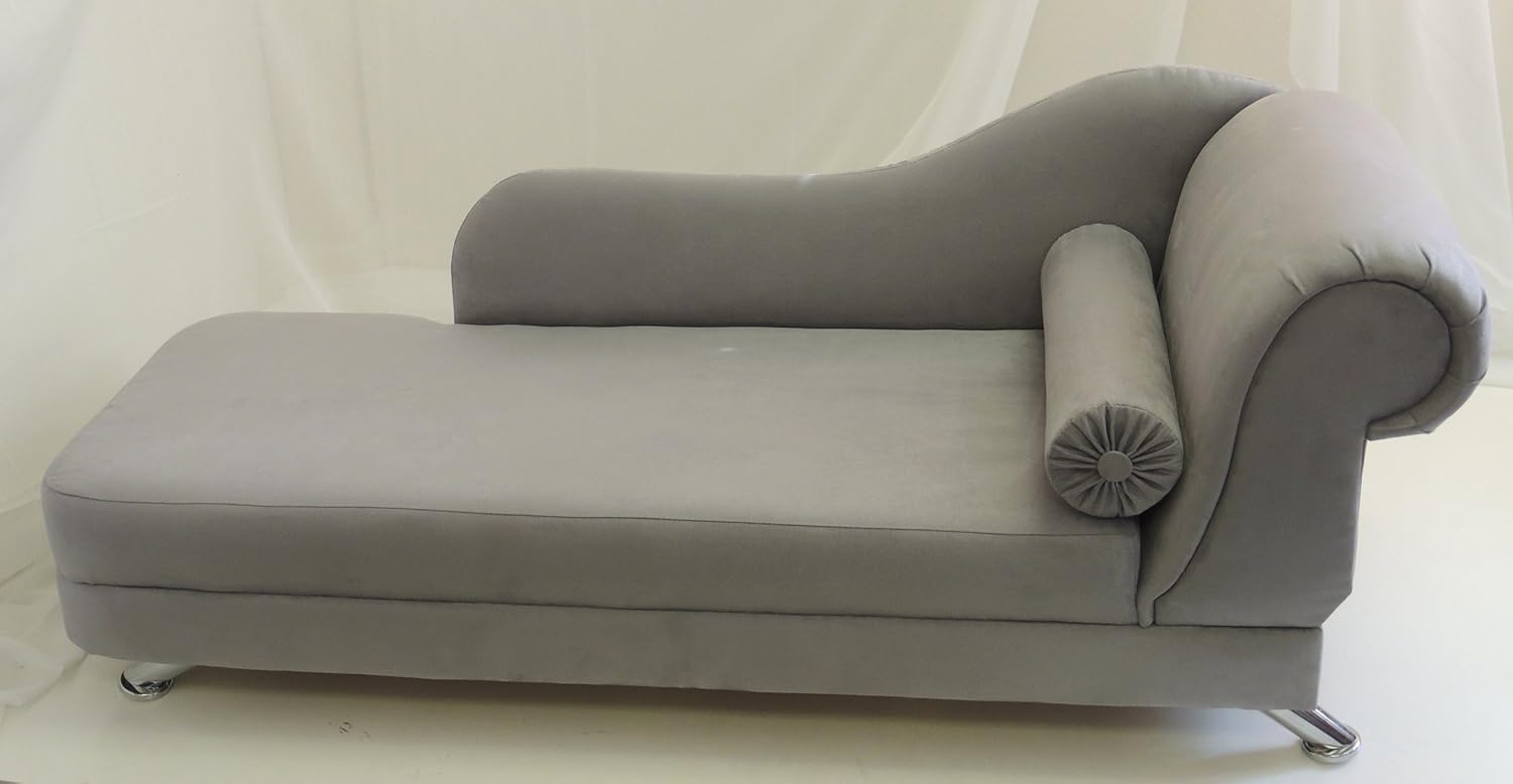SILVER FAUX SUEDE MINI CHAISE LONGUE WITH CHROME LEGS (L/H) Amazon.co.uk Kitchen & Home