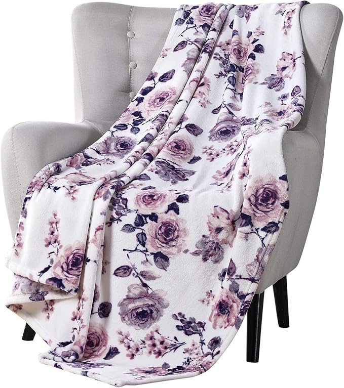 Amazon Com Decorative Throw Blankets Soft Plush Lively Rose Floral Accent For Couch Or Bed Colored Blush Pink Purple Navy Blue Grey White Kitchen Dining
