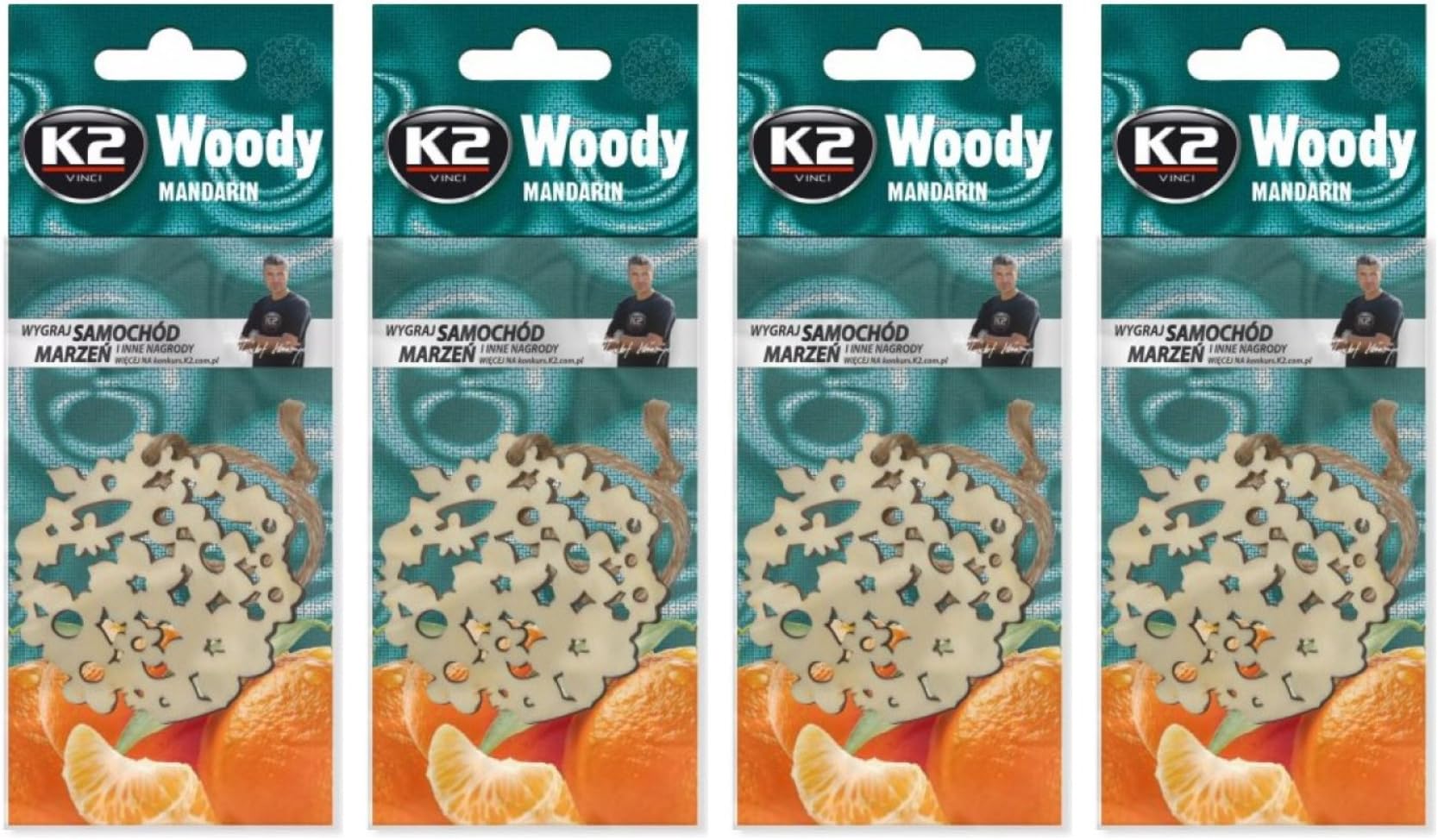 2 Pack - K2 Wooden Hanging Air Freshener Flower Design ORANGE Scent | Unique Design from Real Wood | Odor Eliminator for Cars Home Office Hotel Bathroom Closet Pet Areas | Made in Europe