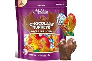 THE MADELAINE CHOCOLATE COMPANY Madelaine Milk Chocolate Turkey Candy – 1 oz Foil-Wrapped Thanksgiving Chocolates – Fun Fall Holiday Treats & Décor – 4 Pack Individually Wrapped Turkeys