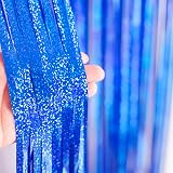 YAAVAAW Glitter Blue Tinsel Curtain Backdrop 2 x 3.2x8.3ft Two Pack view 3