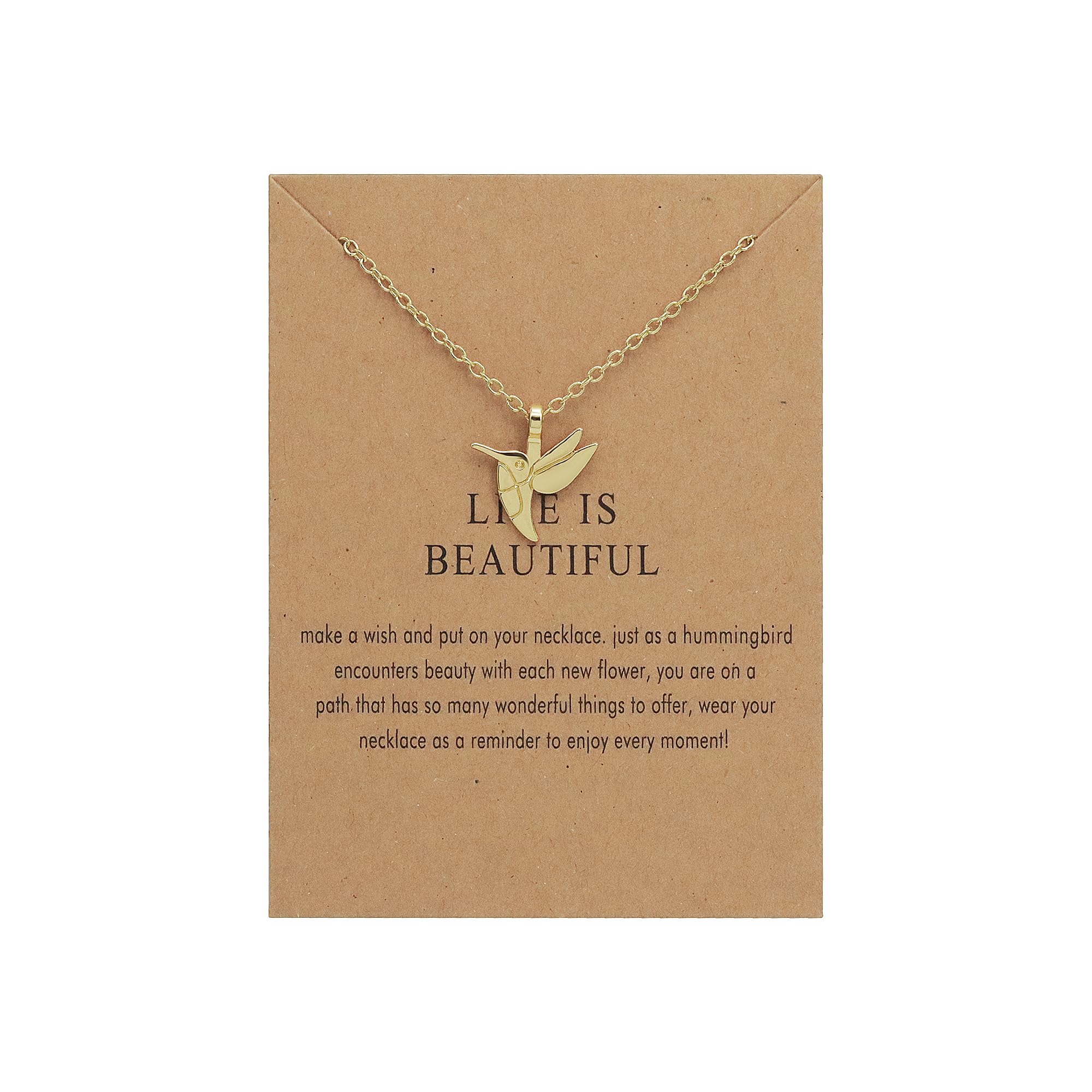 AILUOR Fashion Gold Sun Butterfly Necklace Clavicle Chain Sunlight Sunshine Pendant Necklace With Message Card Friendship Dainty Gold Butterfly Choker Jewelry Favors (Hummingbird) — image 1