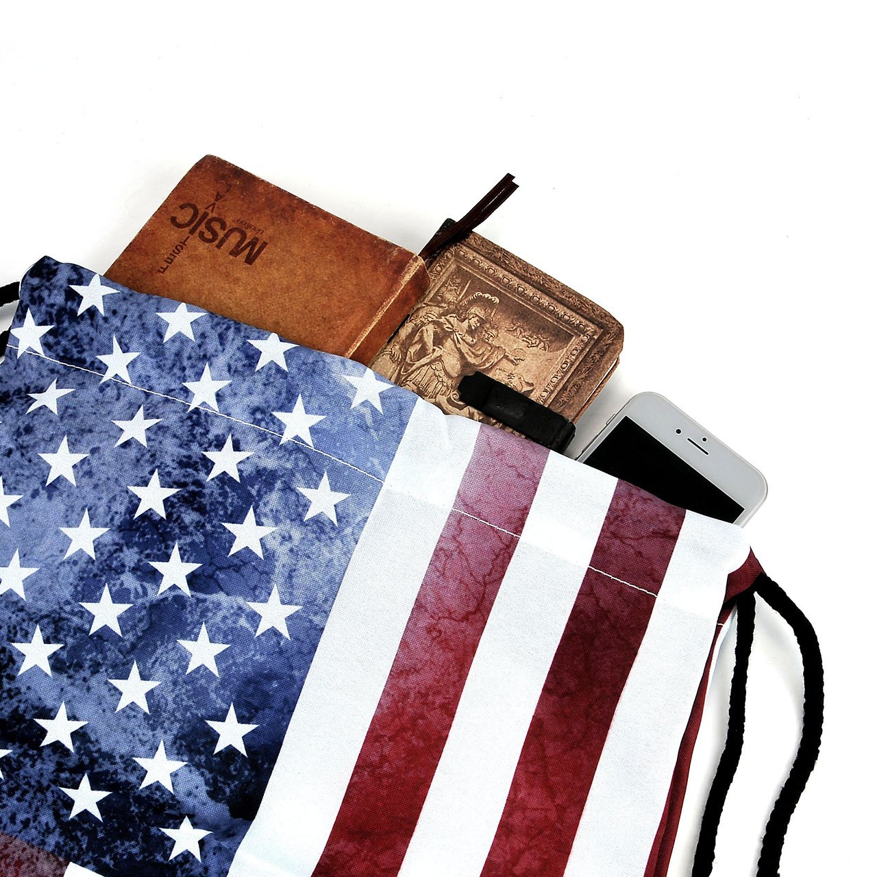 CHIC DIARY Cinch Drawstring Backpack Gym Sack Bag Oxford Travel Dance String Bag for Women/Men/Girls/Boys/Kids (American Flag)