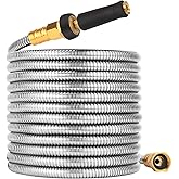 Rosy Earth 100 FT Garden Hose Expandable - 304 Stainless Steel Water Hose 100 FT - Heavy Duty Flexible Kink Free Hose, no Bite