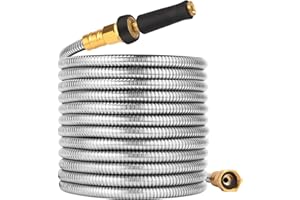 Rosy Earth 100 FT Garden Hose Expandable - 304 Stainless Steel Water Hose 100 FT - Heavy Duty Flexible Kink Free Hose, no Bite