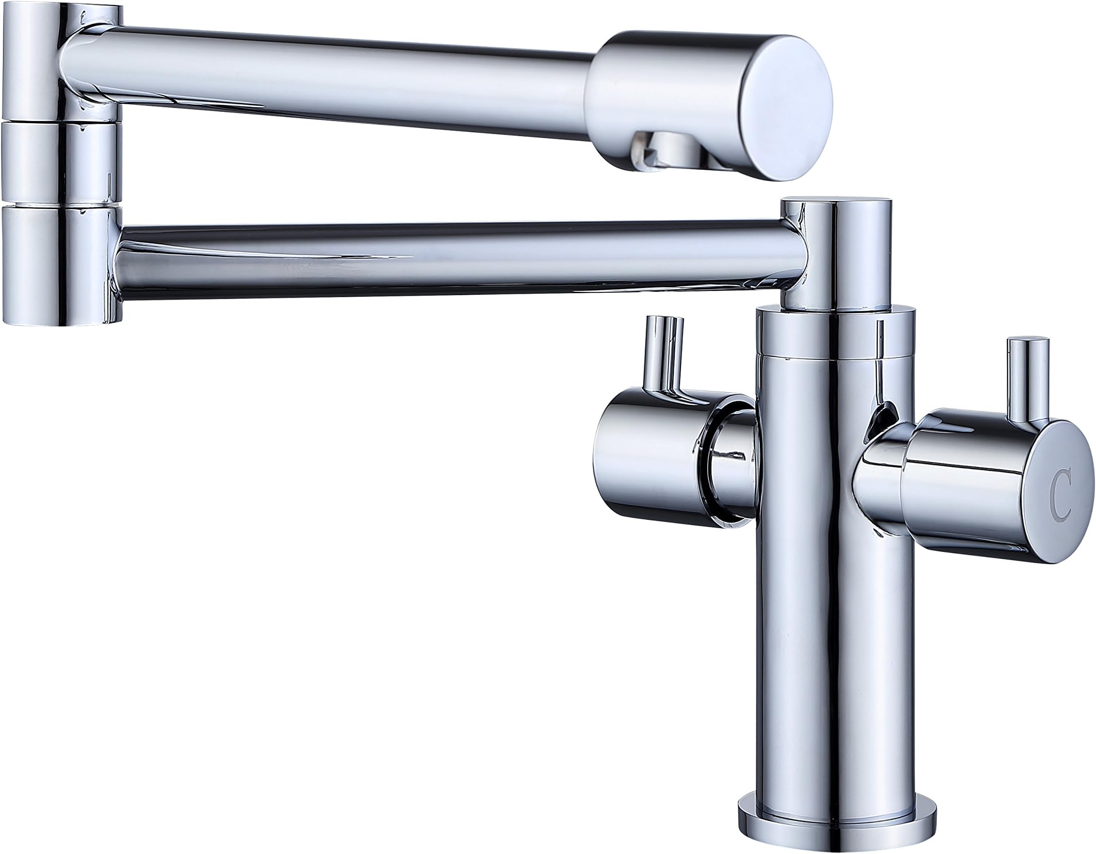 Kitchen Foldable Sink Faucet, Swivel Water Tap, Hot Cold Water Classic Home Pull Down Faucet, Copper Chrome Finishing Silver Single Hole Dual Handle Commercial Modern Hose Mixer, lead free