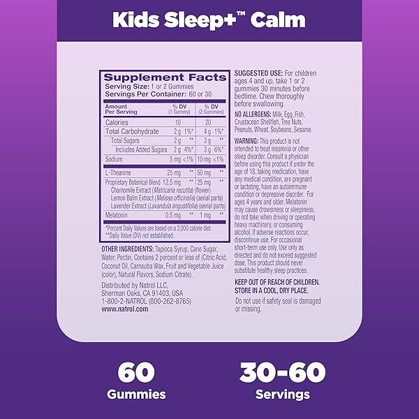 NATROL KIDS SLEEP+ CALM, MELATONIN AND L-THEANINE, SUPPLEMENT FOR RESTFUL SLEEP AND CALMING, SLEEP GUMMIES FOR KIDS, 60 STRAWBERRY-FLAVORED MELATONIN GUMMIES, 60 DAY SUPPLY