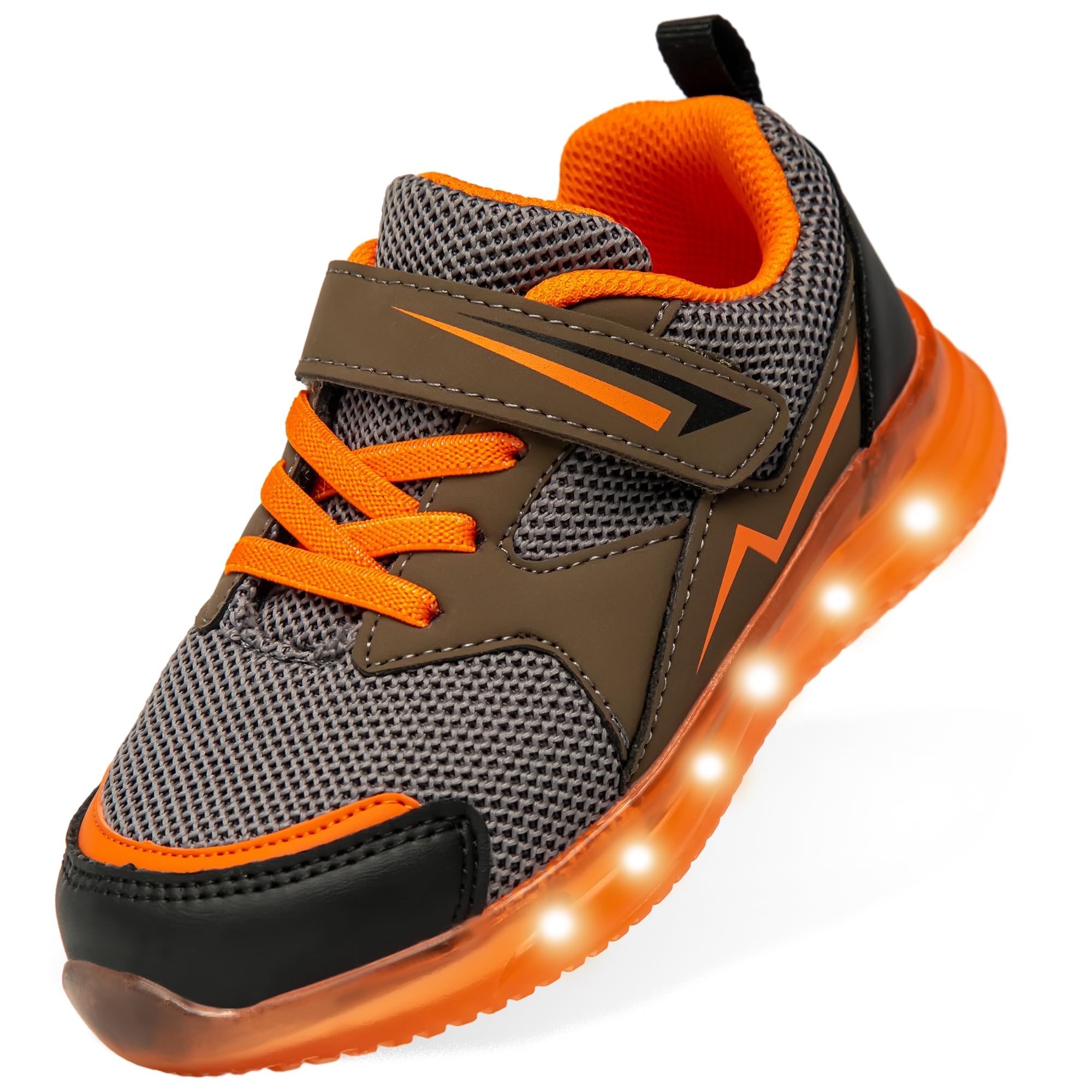 Photo 1 of Floranate Grey TODLER Boys Light Up Shoes Toddler Orange Tennis Hook and Loop(Grey Size 7) Walking Sneakers