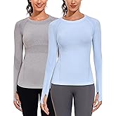 WANAYOU Long Sleeve Workout Tops for Women Underscrub Compression Athletic Shirts Seamless Running Top Quick Dry Gym Yoga