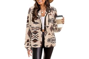 Zeagoo Women's Cozy Fleece Jacket Western Aztec Print Snap Button Down Coat with Pockets Casual Warm Outwear 2025
