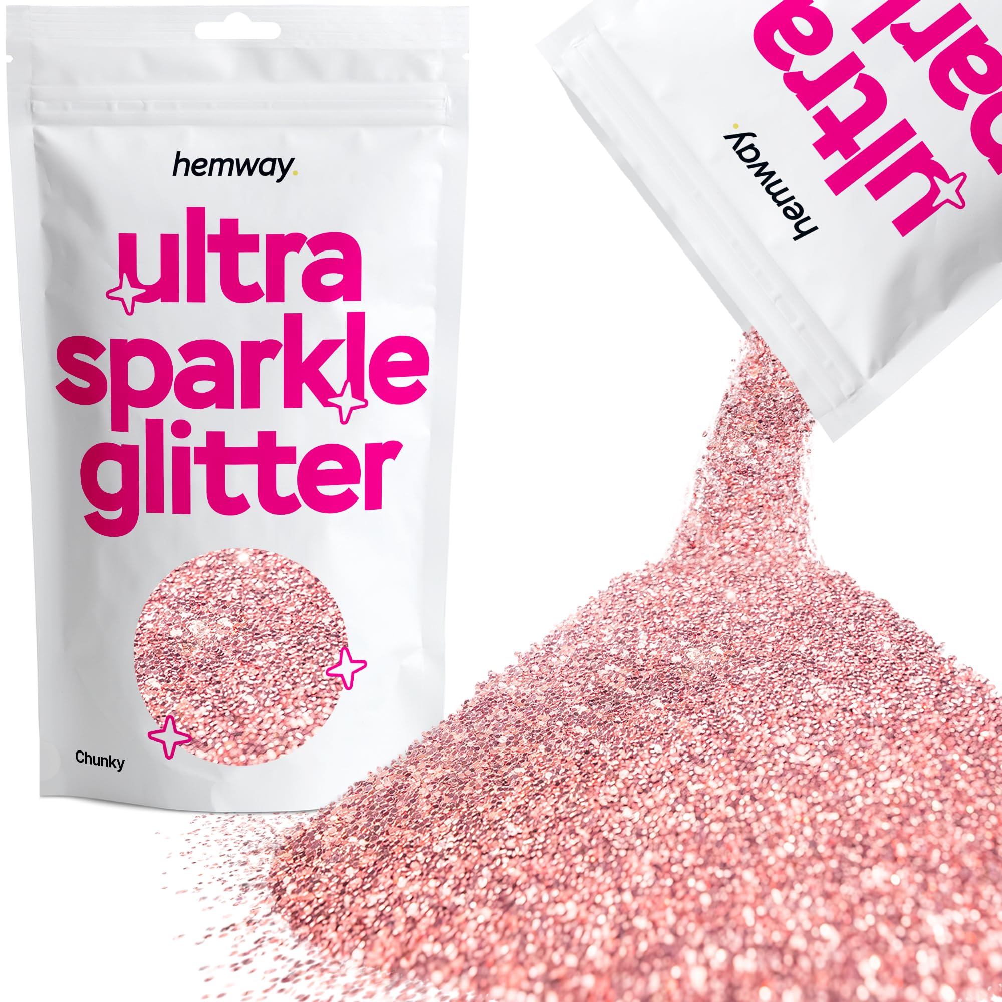Hemway Ultra Sparkle Glitter Light Rose Gold 100g Chunky | Glitter for Arts & Craft, Makeup, Nail Art, Crafting, Card Making, Sparkle Decoration — image 1