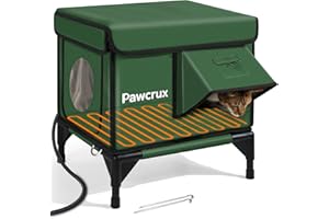JLSAME Weatherproof Heated Cat House for Outdoor in Winter, Heated Cat Bed Kitty Shelter with Cat Heating Pad, Insulated & Safe Escape Door, Warm House for Outside Stray Cat(Green, 12.6"x16.5"x16.9")