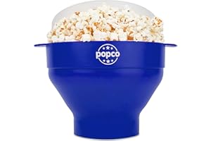 POPCO Silicone Microwave Popcorn Popper with Handles - Popcorn Maker - Popcorn Microwave Popper - Collapsible Popcorn Bowl - BPA Free and Dishwasher Safe - 15 Colors Available (Blue)