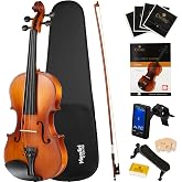 Mendini By Cecilio 1/2 Violin Set For Beginners - Fiddle Solidwood Kit with Hard Case - Acoustic Violin with Bow, Rosin, Tuner, Extra Strings &amp; Bridge, Shoulder Rest and Lesson Book (Satin Antique)