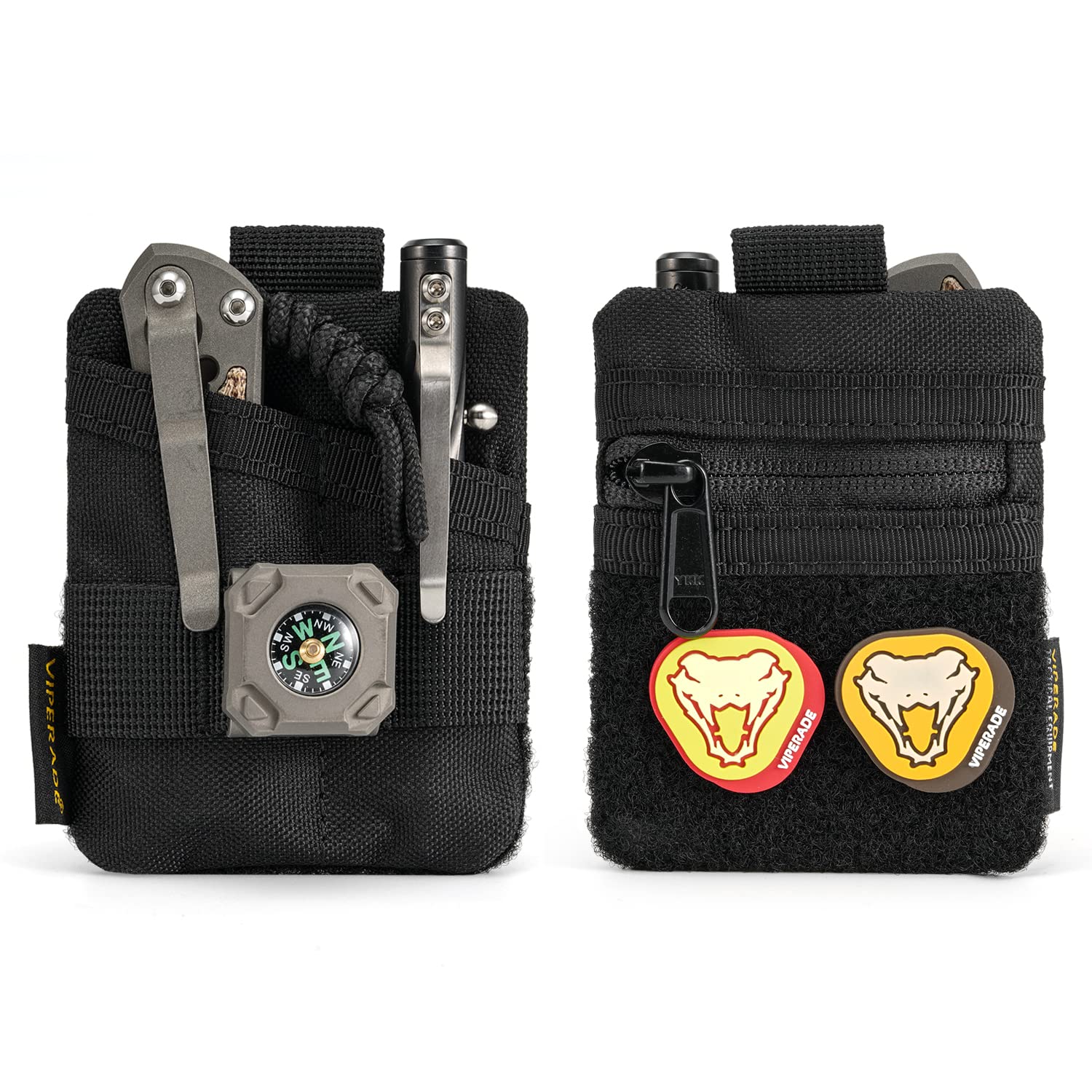 VIPERADE VE13 Mini Pocket Organizer, Nylon Tool Pouch Storage with DIY Patch Area for EDC Gears, Knuckle, Coins, Small Pouch - Black