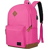 Goloni Classic Backpack with USB Charging Port,Water Resistant Anti-Theft Travel Backpack for Men & Women,Laptop Backpack,Fits 17.3 Inch Laptop,Rose