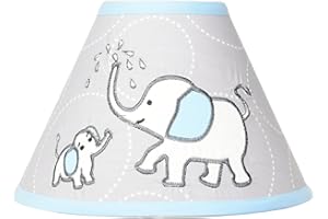 GEENNY Nursery Lamp Shade with Elephants Embroidery, Cute Baby, Infant & Kids Bedrooms Decor and Accessories Without Base, Blizzard Blue Grey Elephant, 7" x 10" x 4", 2 lb