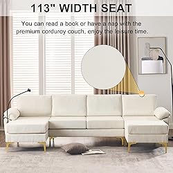 UPHYB 114” U-Shaped Sectional Sofa Couch,Corduroy