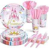 Meanplan 168 Pcs Princess Party Decorations Princess Plates and Napkins Castle Disposable Tableware Set for Girls Baby Shower Princessed Castle Birthday Party Supplies Serves 24 Guest
