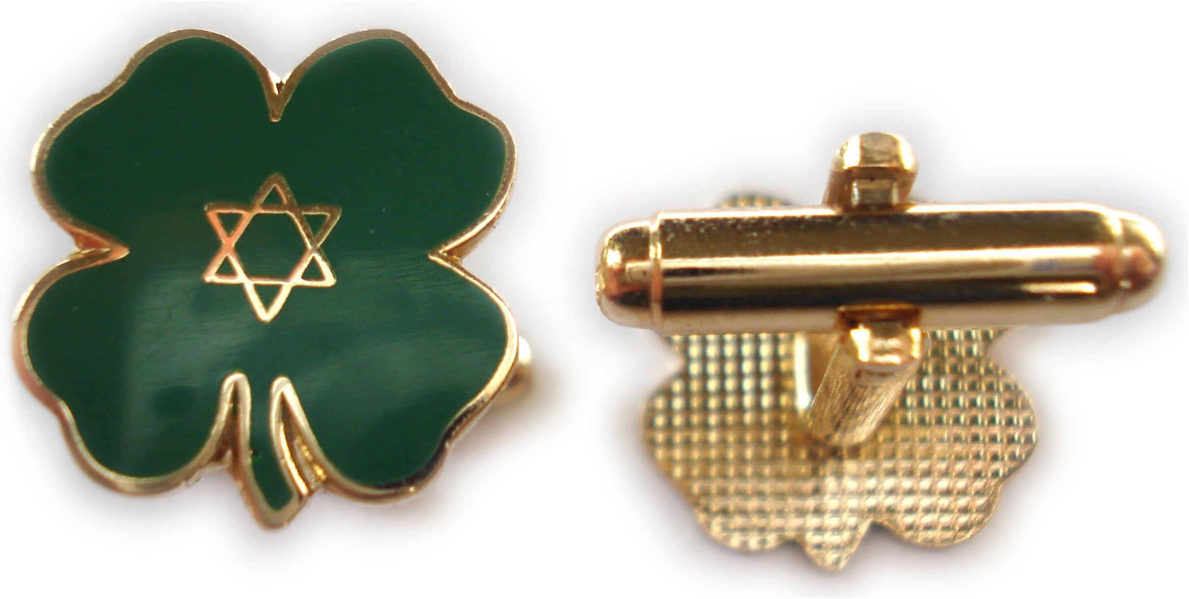Lucky Jewish Four Leaf Clover Irish Isreal Star of David Cuff Links Cufflinks Set