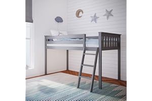 Max & Lily Low Loft Bed, Twin Bed Frame For Kids, Grey