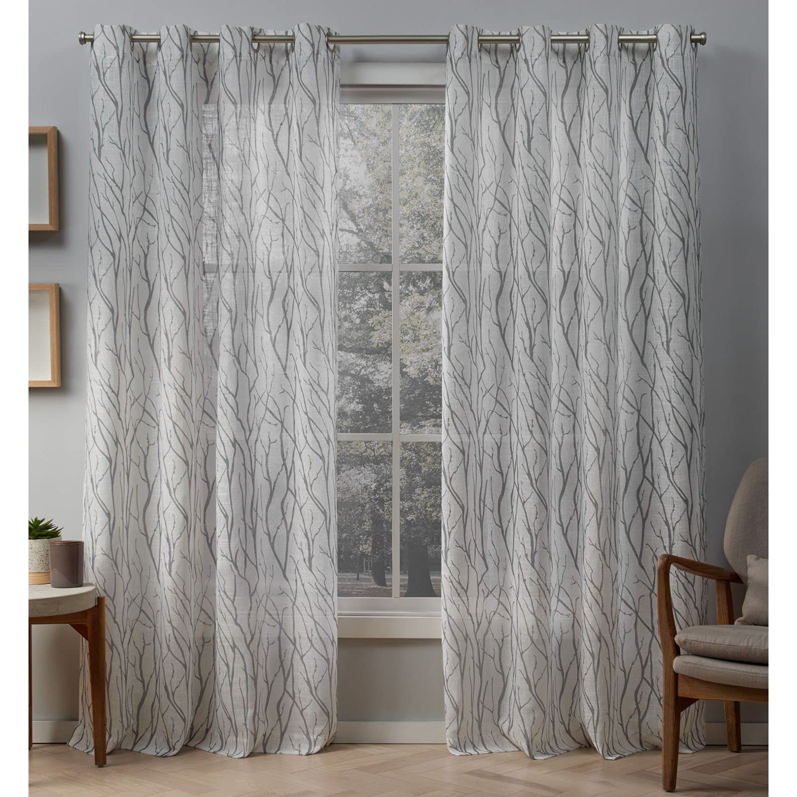 Exclusive Home Curtains Oakdale Sheer Grommet Top Panel Pair, Dove Grey, 54x96, 2 Piece