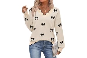 Zeagoo Pull d'automne 2025 à col en V décontracté à manches longues en tricot côtelé pour femme