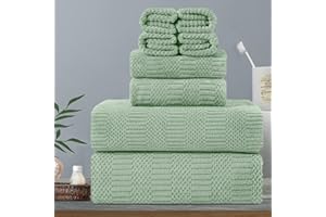 HAILEA 8 Piece Oversized Bath Towels Set Green,2 Extra Large Bath Sheets,2 Hand Towels and 4 Washcloths 600 GSM Soft Bathroom Towel,Highly Absorbent Quick Dry Towels Set for Bathroom,Hotel and Spa