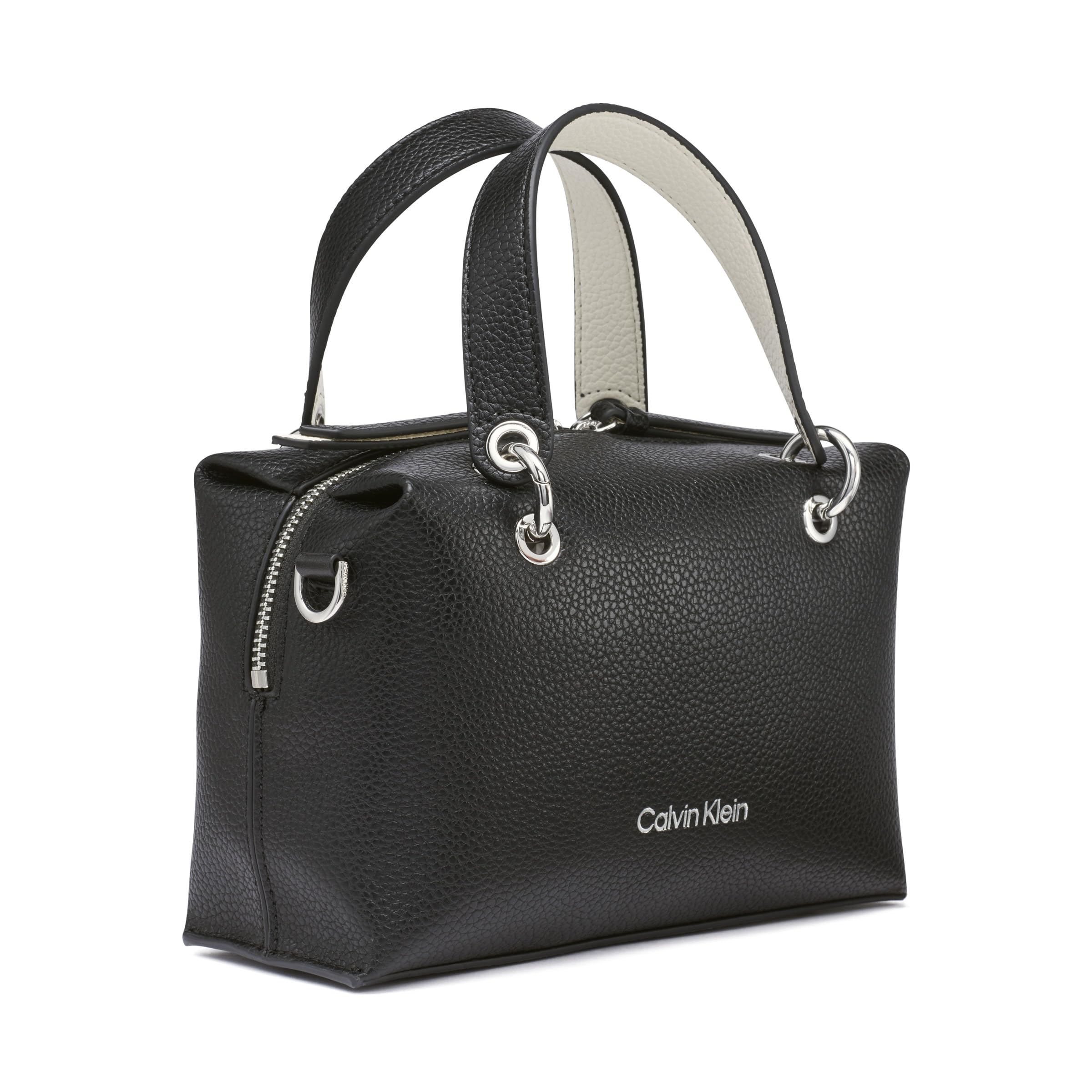 Calvin Klein Damen Cali Mini Satchel Crossbody, Schwarz/Weiß
