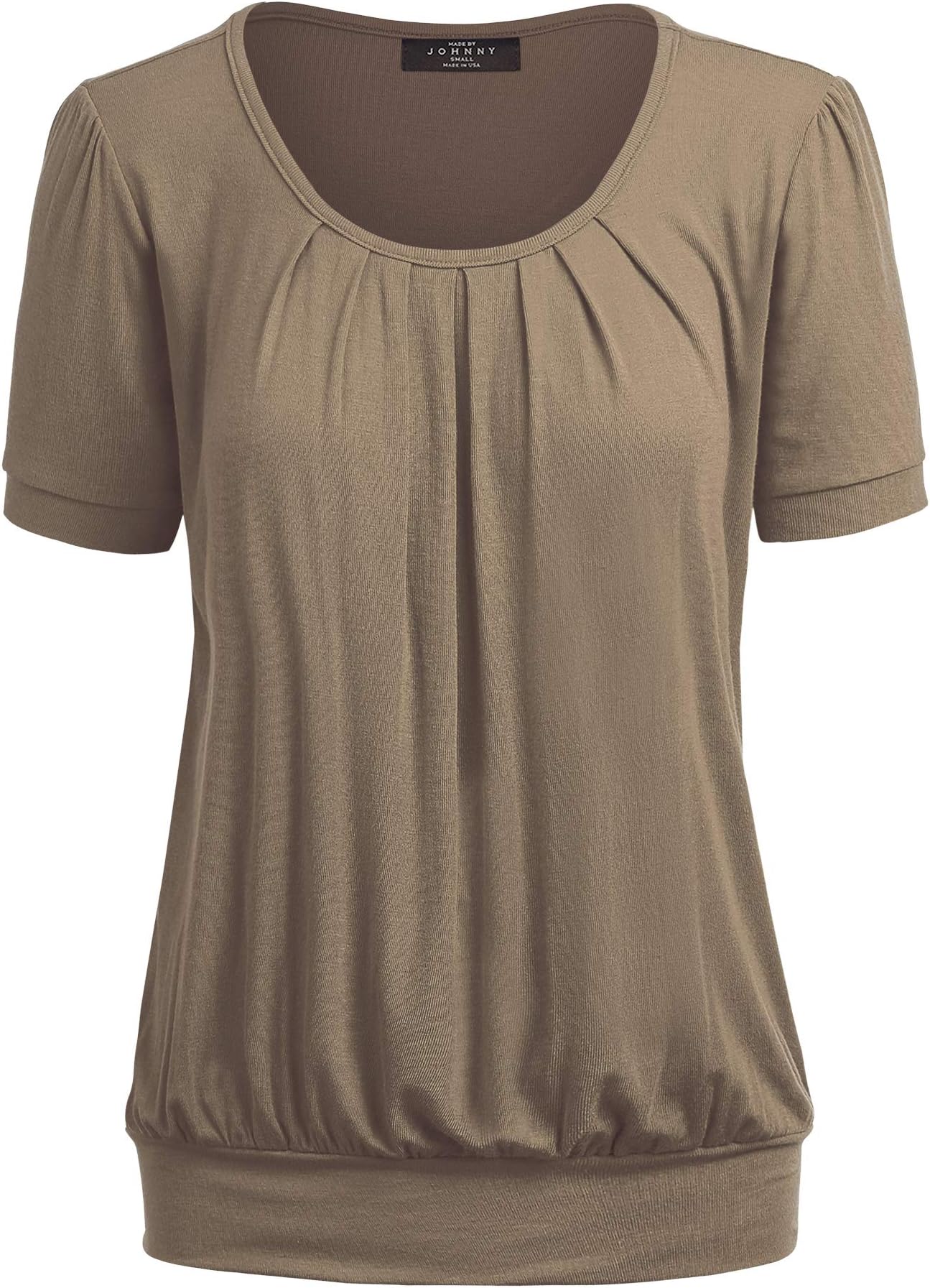 Made By Johnny Women's Scoop Neck Short Sleeve Pleated Front Blouse Tunic Top Plus Size