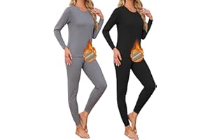 TELALEO 2 Sets Women's Thermal Underwear Long Johns Double-Sided Fleece Lined Base Layer Top & Bottom Pajama for Cold Weather