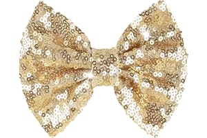 Lanmerry 5 inch Glitter Sequin Gold Hair Bows and Clips for Baby Toddler Girls - Big Hair Accessories